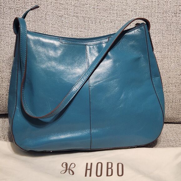 HOBO Handbags - Hobo The Original Structured Glazed Leather Shoulder Bag Teal Blue Medium Purse